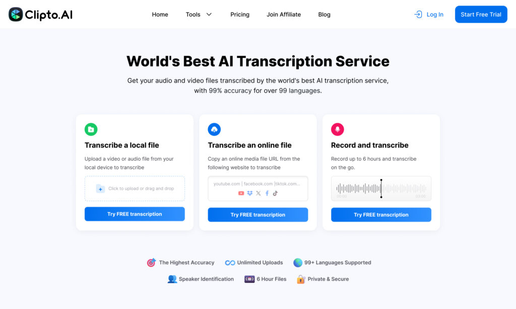 Clipto AI clip generation interface showing automated video repurposing and social media export tools